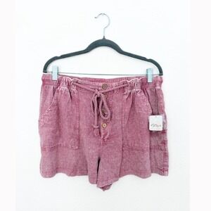 Free People Womens Westmoreland Linen Blend Button Fly Shorts L Blush Pink Rose